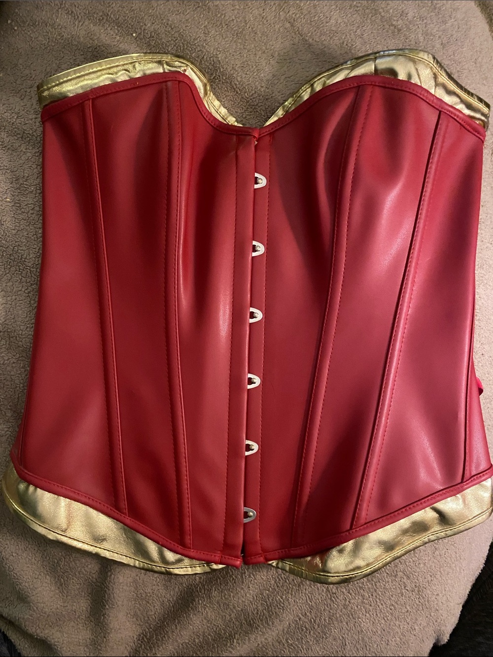 Red and Gold Strapless Bustier Corset Top - Women's